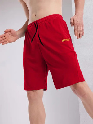 Leotude Solid Men Red Basic Shorts