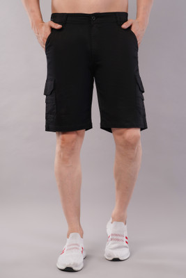 NIVASU Solid Men Black Cargo Shorts