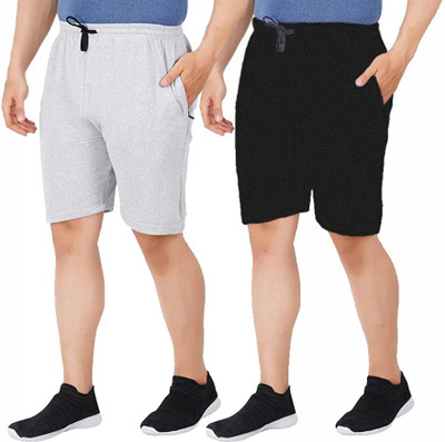 adibaba Solid Men Grey, Silver Bermuda Shorts