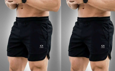 AS FASHION Solid Men Black Regular Shorts