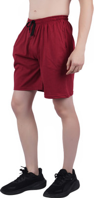 Wrodss Solid Men Maroon Casual Shorts