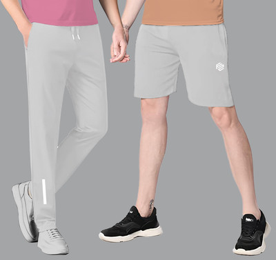 FLYZEN Solid Men Grey Regular Shorts