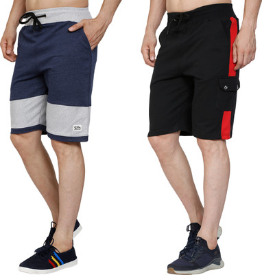 GYRFALCON Self Design Men Dark Blue, Black Regular Shorts