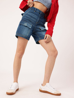 Dressberry Solid Women Blue Cargo Shorts