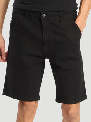 Bene Kleed Solid Men Black Denim Shorts