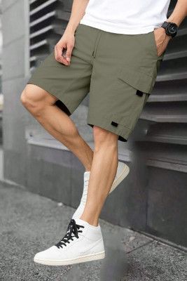 Pitzz Self Design Men Green Cargo Shorts