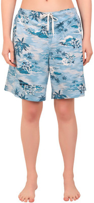 STYLEYOO Floral Print Women Blue Basic Shorts