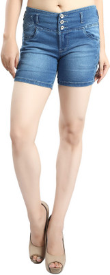 FCK-3 Solid Women Denim Light Blue Denim Shorts