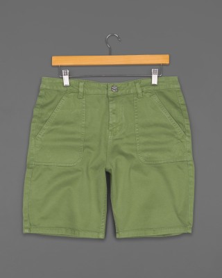 french crown Solid Men Green Regular Shorts