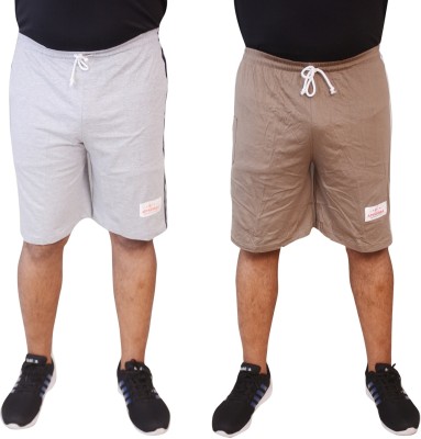 Fashionon Solid Men Grey, Brown Regular Shorts