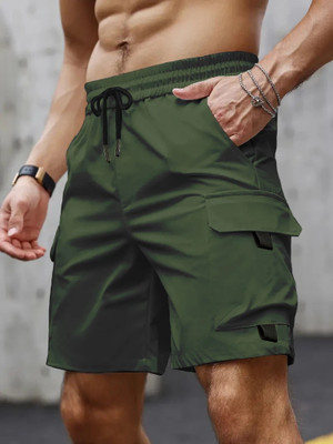 PeppyZone Solid Men Dark Green Casual Shorts