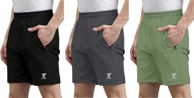 ONEX Solid Men Black, Dark Grey, Light Green Sports Shorts