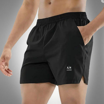 AS FASHION Solid Men Black Sports Shorts