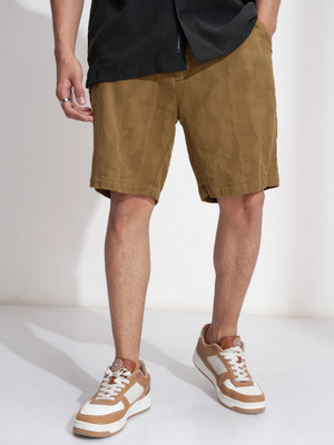 HIGHLANDER Self Design Men Gold Regular Shorts