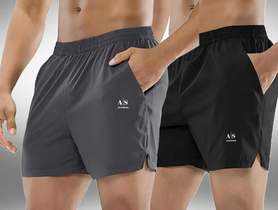 AS FASHION Solid Men Black Regular Shorts
