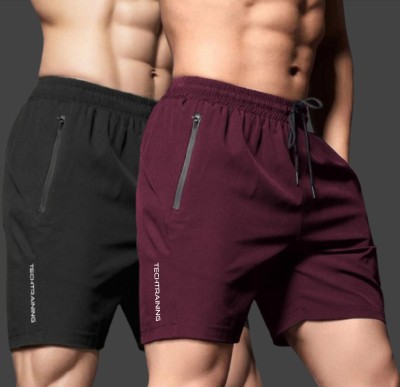 LOTHRIC Solid Men Black, Maroon Gym Shorts