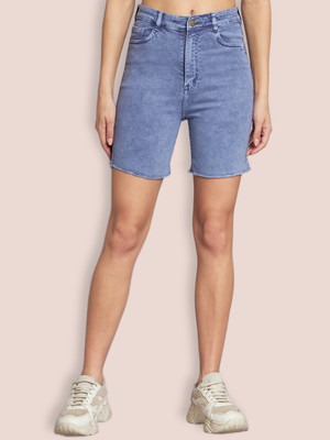 GUTI Self Design Women Blue Denim Shorts