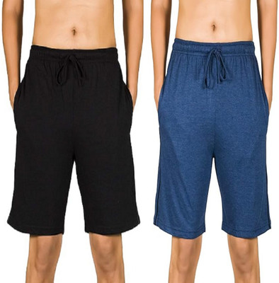 ONE STREET Solid Men Black, Blue Regular Shorts