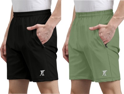 INDICLUB Solid Men Black, Light Green Sports Shorts