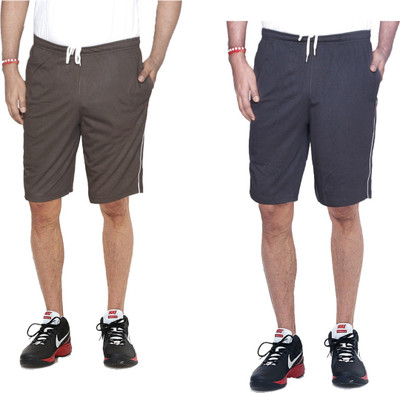 Indestar Solid Men Brown, Grey Bermuda Shorts