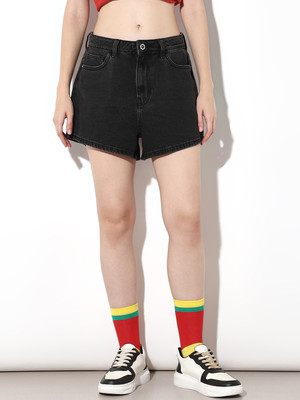 ONLY Solid Women Black Denim Shorts