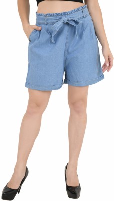 Tara Lifestyle Solid Women Denim Light Blue Denim Shorts