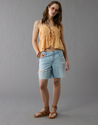 American Eagle Solid Women Blue Casual Shorts