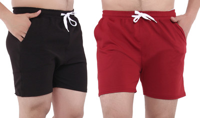 GTwo Solid Men Maroon, Black Basic Shorts