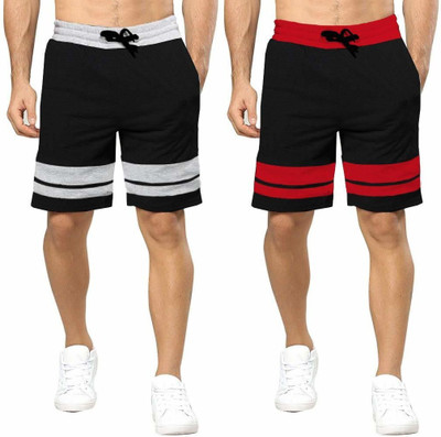 GLAMPANDA Color Block Men Black, Black Regular Shorts