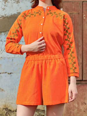 PURVAJA Solid Women Orange Regular Shorts