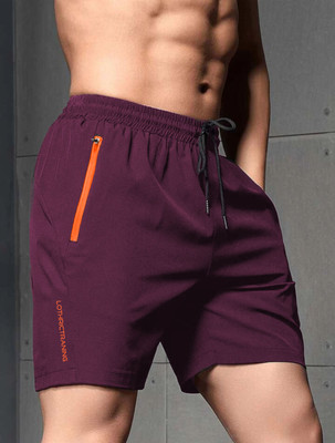 LOTHRIC Solid Men Maroon Gym Shorts