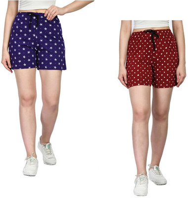 IndiWeaves Printed Women Purple, Maroon Regular Shorts