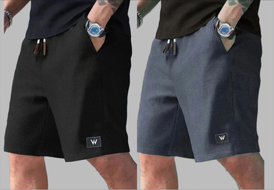 WeReKo Self Design Men Black, Dark Grey Regular Shorts