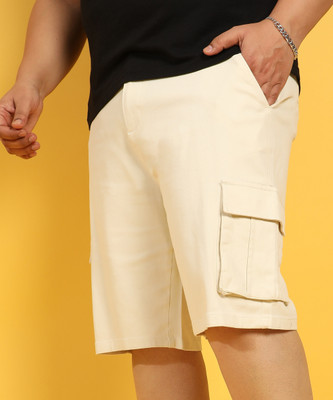 Instafab Plus Solid Men Yellow Cargo Shorts