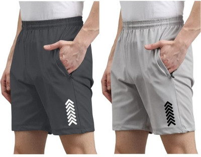 MAANU Solid, Printed Men Dark Grey, Grey Sports Shorts