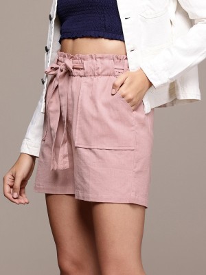 Roadster Solid Women Pink Regular Shorts