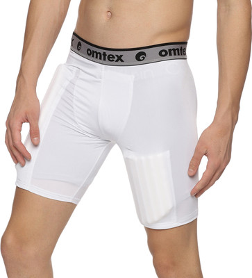 omtex Solid Men White Compression Shorts
