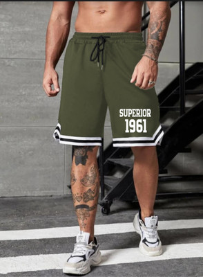 LOTHRIC Self Design Men Green Sports Shorts