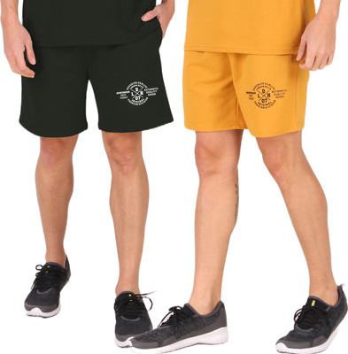 London Hills Printed Men Yellow, Black Basic Shorts