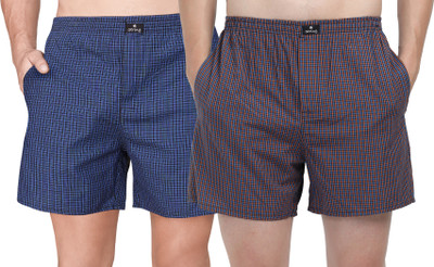 String Checkered Men Dark Blue, Orange Boxer Shorts