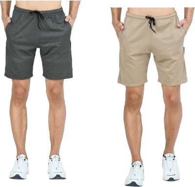 Indestar Solid Men Grey, Beige Bermuda Shorts