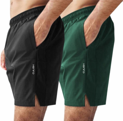 CULISH Self Design Men Black, Dark Green Basic Shorts