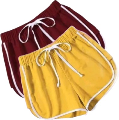 Gronk Self Design Women Yellow, Maroon Regular Shorts