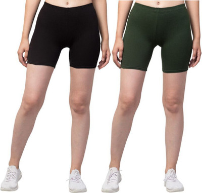 HiRRuX Solid Women Black, Dark Green Basic Shorts