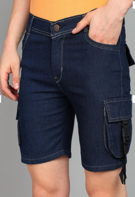 Linaria Solid Men Denim Dark Blue Denim Shorts
