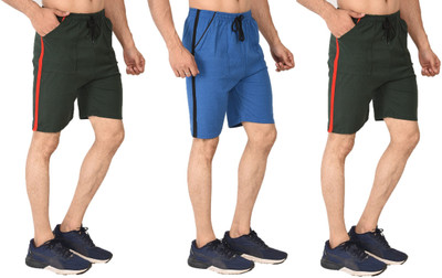 HouseOfCommon Solid Men Green, Green, Dark Blue Sports Shorts