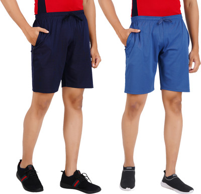 FEEL TRACK Solid Men Dark Blue, Blue Sports Shorts