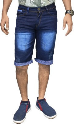 Dream Makers Dyed/Washed Men Blue Denim Shorts