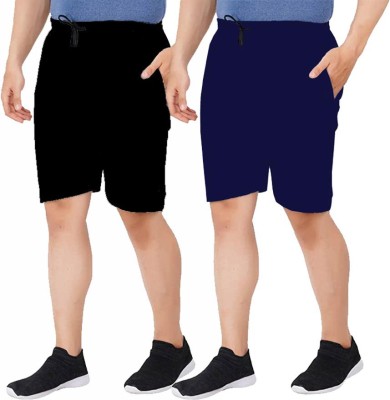 LOVO Solid Men Dark Blue, Black Bermuda Shorts