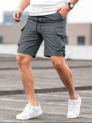 Raavi By Gaurav Solid Men Dark Grey Cargo Shorts